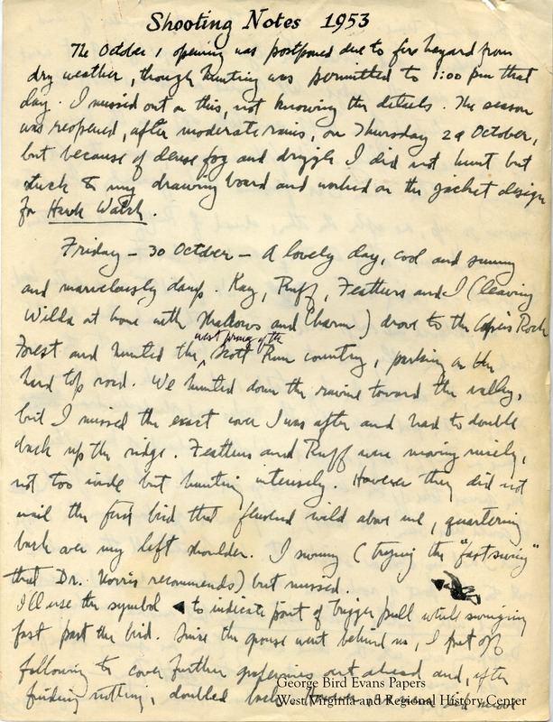 George writes of hunting with Kay and their dogs Ruff, Feathers, and Wilda. He hunts in and around Coopers Rock State Forest and Enchanted Valley. He has a new puppy, Shadow. He details a ban on hunting in WV due to dryness and fire risk. He goes to PA, Pine Knob, and Piney Run. Kay takes many pictures of their outings.