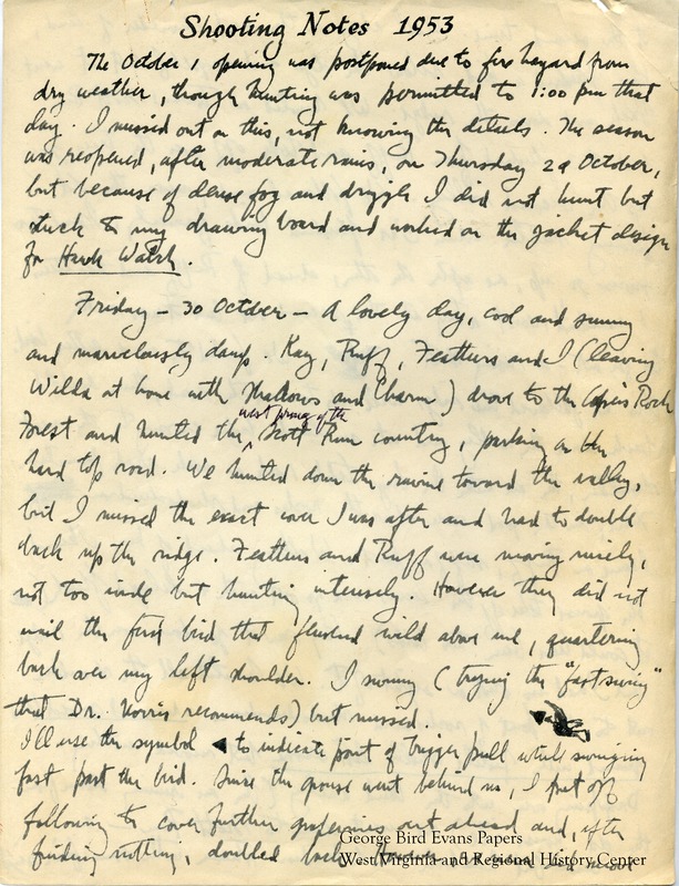 George writes of hunting with Kay and their dogs Ruff, Feathers, and Wilda. He hunts in and around Coopers Rock State Forest and Enchanted Valley. He has a new puppy, Shadow. He details a ban on hunting in WV due to dryness and fire risk. He goes to PA, Pine Knob, and Piney Run. Kay takes many pictures of their outings.